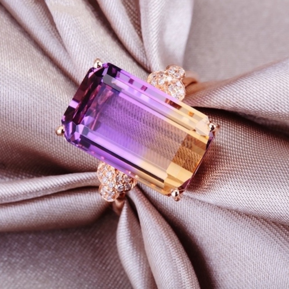 Farah Jewelry Two-Tone Purple and Yellow Ametrine Ring with Pave Accents